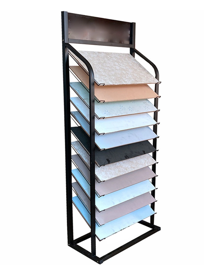 High Quality Countertop Metal Wire Ceramic Tile Standing Display Rack Wood Stone Tile Table Top Display Rack Stand