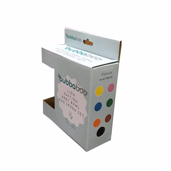 FSC Carta ondulata stampata personalizzata Prodotto al dettaglio in bambù Cucchiaio Ciotola Piatto Piatto Utensile Stoviglie Giocattolo Imballaggio Imballaggio Confezione regalo Scatola di cartone con finestra con foro sospeso