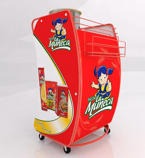 Espositore per snack al supermercato con pannelli forati in filo metallico